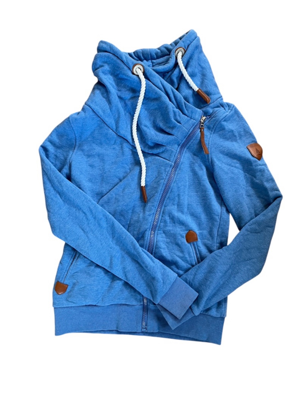 Wanakome Athena Colbalt Blue Asymmetrical Full Zip Cowl Neck Longline Hoodie - Picture 2 of 13